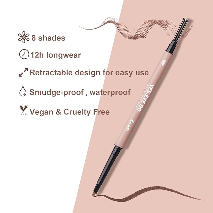 Auburn Eyebrow Pencil with Brush, Retractable Eye Brow Pen Auburn for Red Hair, Ultra Precise Microfilling Brow Pencil Waterproof, Create Fluffy & Natural Bushy Brows, YES.EYE DO