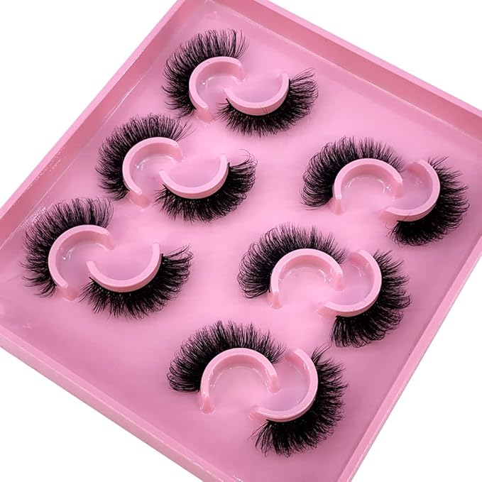 HBZGTLAD 6 Pairs Fluffy False Eyelashes Natural Faux Mink Strip 3D Lashes Pack (MSD-4)