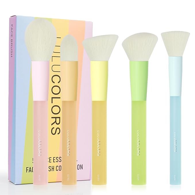5-Piece Essential Face Makeup Brush Set – Soft, Cruelty-Free Synthetic Bristles with Comfort Rubberized Handles, Multi-Color Pastel Design – Makeup Brushes for Powder, Blush, and Contour