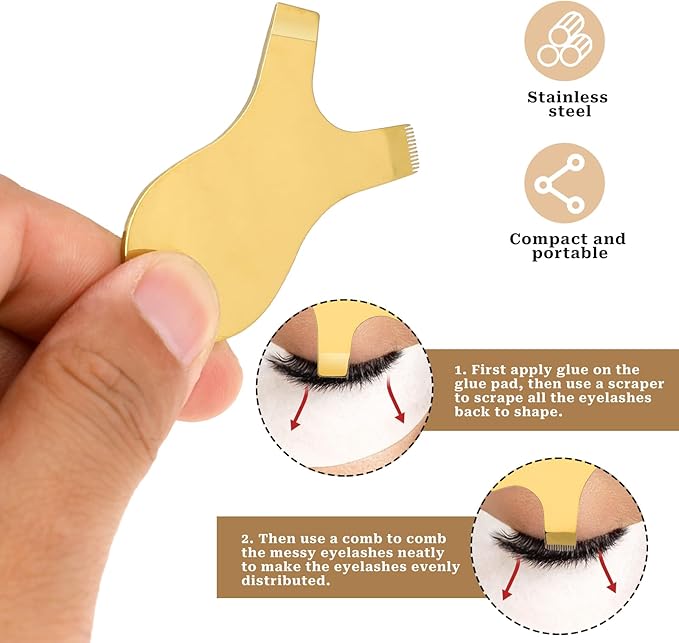 Mini Y Shape Lash Comb for Lash Lift and Tint, Stainless Steel Y Eyelash Brush Reusable Small Eyelash Comb Eye Makeup Tool Eyelash Separator Tool for Eyelash Perm (Gold)