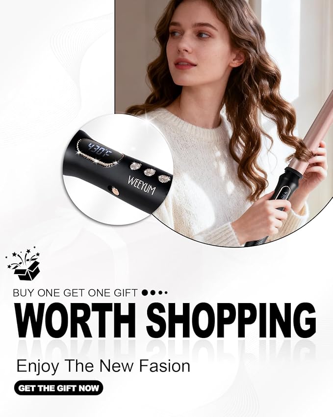 1 1/4 Inch Curling Wand,Ceramic Tourmaline Curling Iron Wand Professional for Beach Wave,Hair Curler Wand with No Clamp for Quick Styling,12 Adjustment Temperature,60 Minutes Auto Shut Off