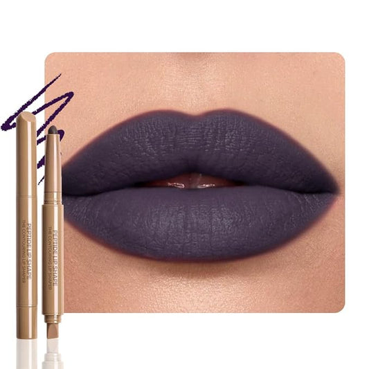 Plump Matte Crayon Lip Liner Pencil, Deep Purple Lip Liners Lipstick, Long-Lasting Waterproof Creamy Formula, With Silicone Smudger for Define Contours & Sculpting Lip, 0.75g/0.026oz