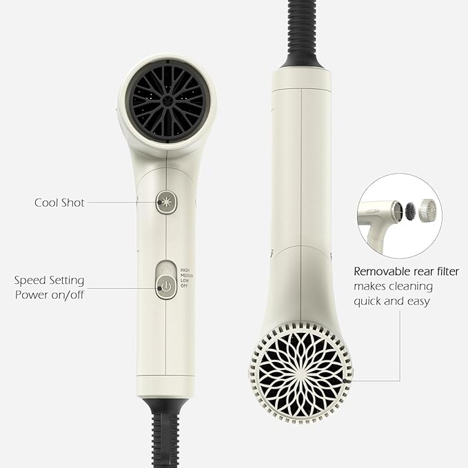 TOME 1200W Hair Dryer Travel Dual Voltage 120V/240V Foldable Blow Dryer with Diffuser Comb Nozzle Storage Bag Universal Power Adapter (White)