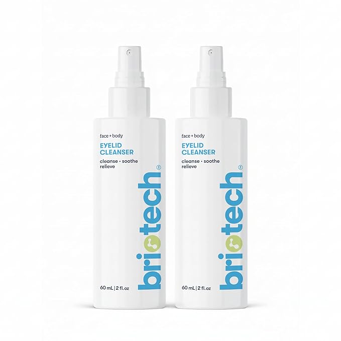 BRIOTECH Eyelid Cleanser, Hypochlorous Acid Spray, Lid & Eyelash Cleanser, Soothe Sensitivities, Calm Redness & Bumps, Support Against Irritation, Vegan, Travel Size 2 Fl oz (2 Pack)