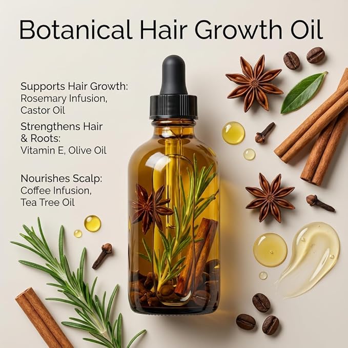 Scalp Oil, Hair serum,Botanical Blend Rosemary Hair Growth Oil with Castor Oil and Vitamin E for Thicker-Looking Hair, Plant-Based, Vegan