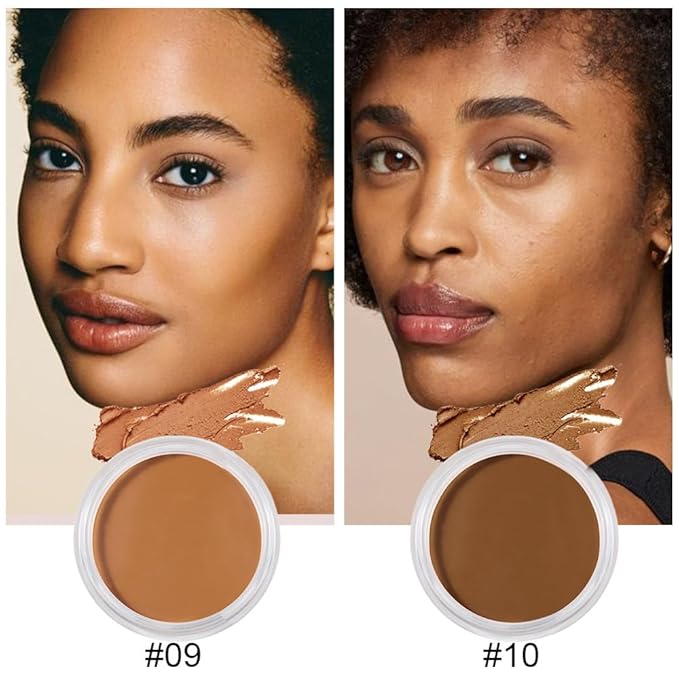 Kaely 2Pcs Cream Pot Concealer Full Coverage Makeup Set, Under Eye Brightener Color Correcting Concealer for Dark Circles, Waterproof Foundation Palette with Brush, Corrector de ojeras, 09+10