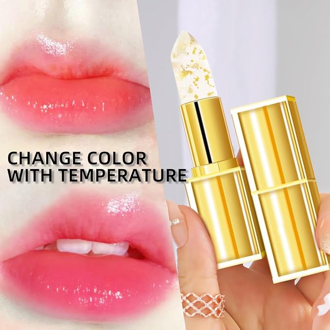 2pc Transferproof Color Changing Lipstick，Color Changing Lipstick, Gold Crystal Temperature Change Moisturize