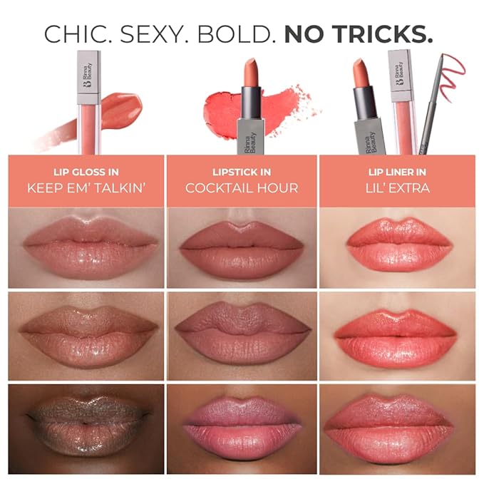 Rinna Beauty Lip Kit - Call Me Coral - All-in-One Lip Kit Includes Lipstick, Lip Gloss, and Lip Liner - Vegan, Long-Lasting, Anti-Aging & Moisturizing, Cruelty-Free - 1 each