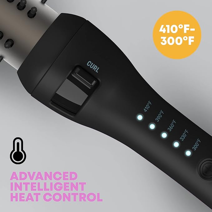 Revamp Progloss Volume & Wave Ceramic Heated Brush – Curling Iron Brush with Retractable 1.25” Bristles, Ceramic Barrel Infused with Progloss Oils for Frizz-Free Shine – Auto-Off & 9’ Swivel Cord