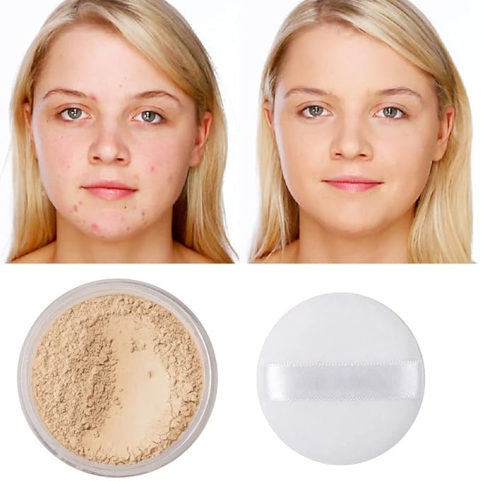 2 Pcs PHOERA Translucent Setting Powder, Control Oil Brighten Skin Color Cover Blemish Face Setting Loose Powder。 (01 Translucent)