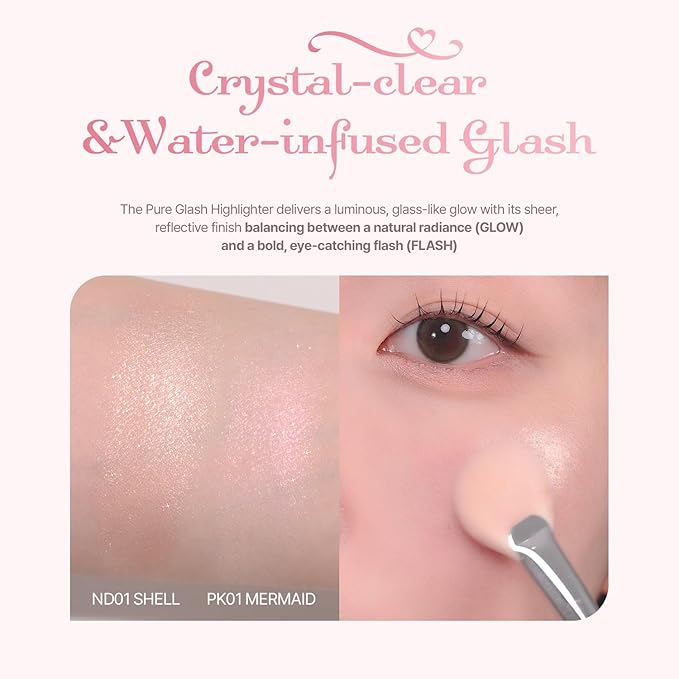 2aN Pure Glash Highlighter – Glass-Like Sheen Powder Highlighter for a Natural, Radiant Glow | Buildable, Long-Lasting, Lightweight Formula (MERMAID, 0.8oz)