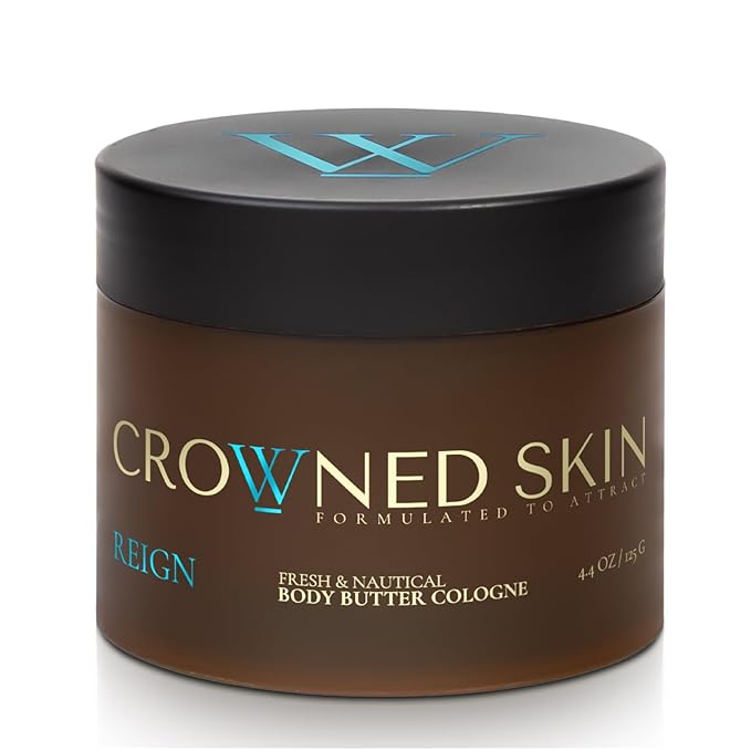 Crowned Skin Reign Body Butter Cologne for Men | Fresh & Nautical | New Moisturizing Formula Scented with Pink Pepper & Bergamot | Infused with Natural Shea & Mango Butters | All-Day Fragrance | 4.4oz