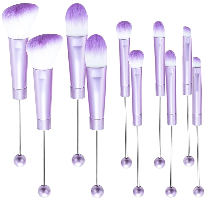 10Pieces Beadable Makeup Brushes Solid Color Diy Makeup Comestic Brushes Beaded Brushes Kit for DIY Beaded Eyeshadow Brush (Beadable Makeup Brushes-10pieces=2Sets)