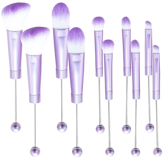 10Pieces Beadable Makeup Brushes Solid Color Diy Makeup Comestic Brushes Beaded Brushes Kit for DIY Beaded Eyeshadow Brush (Beadable Makeup Brushes-10pieces=2Sets)