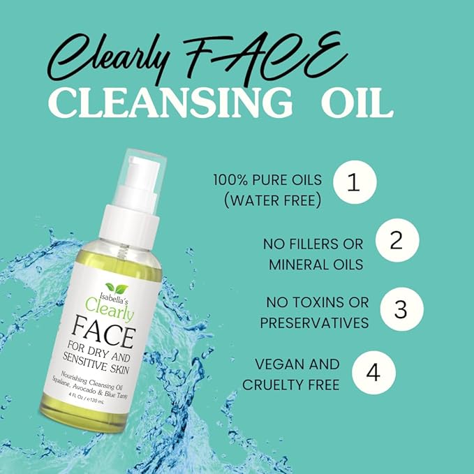 Clearly FACE, Natural Oil Cleanser Face Wash and Makeup Remover | Anti Aging Cleansing Oil with Rosehip, Avocado, Sea Buckthorn, Vegan Squalane | Water Free, Made in USA