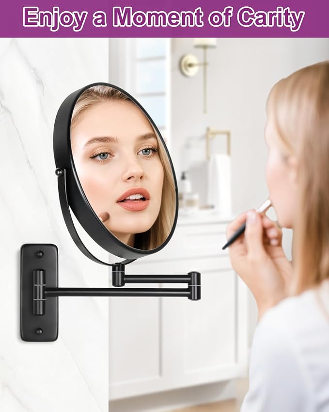 20X/1X Wall Mounted Makeup Mirror, 9 Inch Double Sided Magnifying Bathroom Mirror, Large Size 360° Swivel Extendable Vanity Mirror for Shaving, Black