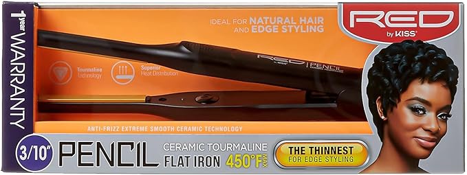 RED by KISS 2 Pcs Styling Set, 0.3” Ceramic Tourmaline Pencil Flat Iron & 4 Fl Oz Heat Protectant Spray with B5 & Keratin, for Edges, Tight Curls, Twist Styles & Frizz Control On Short Hair