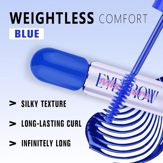 Navy Blue Mascara For Eyelashes Mascara Eye Lash, Waterproof, Flake & Smudge Resistant, Cruelty-Free, Nourishing Formula (Blue)