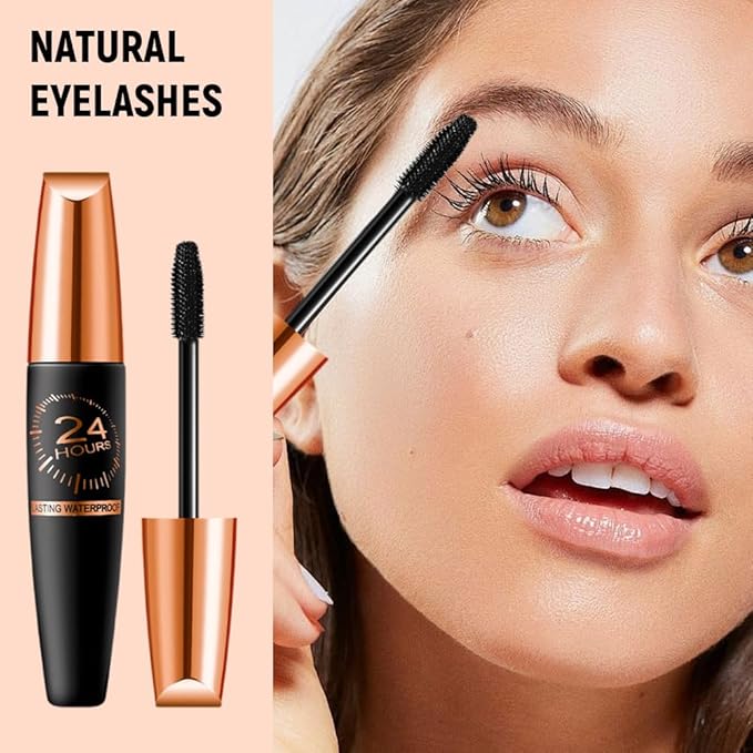 Waterproof Silk Fibre Thick Lengthening Mascara, 4D Silk Fiber Lash Mascara for Older Women, Long Lasting Smudge-Proof Curling Black Eyelashes Mascaras Volume and Length Natural All Day Full (Black*3)