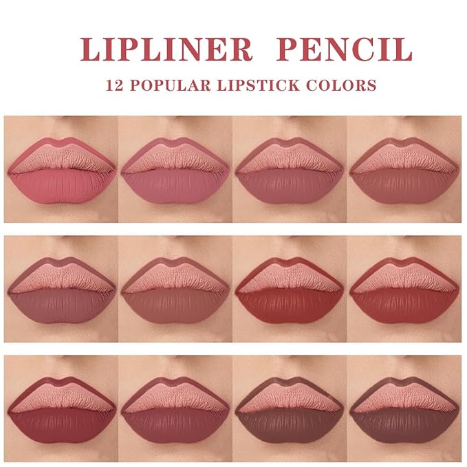 12PCS Lip Liner Pencils Set Pack for Shaping & Sculpting Lips, Modifieddark Lip Color Lipsticks,Long-Lasting Waterproof Lipsticks. (03, Color)