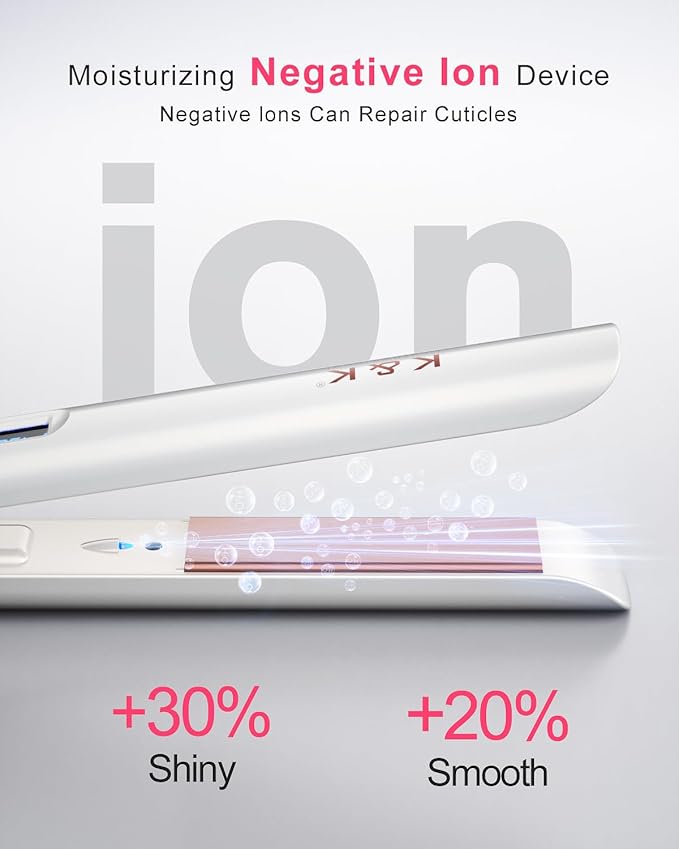 K&K Shine Therapy 1 Inch Hair Straighteners, Best Hot Tools Straightening Iron with Negative Ion to Lock in Moisture & Shine, Pure Titanium Plate Ceramic Tourmaline Coated Flat Irons