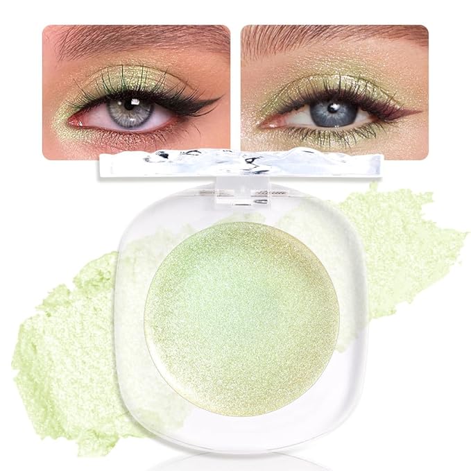 Light Green Cream Glitter Shimmer Metallic Eyeshadow Palette Makeup, Natural Single Mini Instant Holographic Eyeshadow For Women, Sombras Crema Para Ojos, Talc, Paraben & Cruelty Free