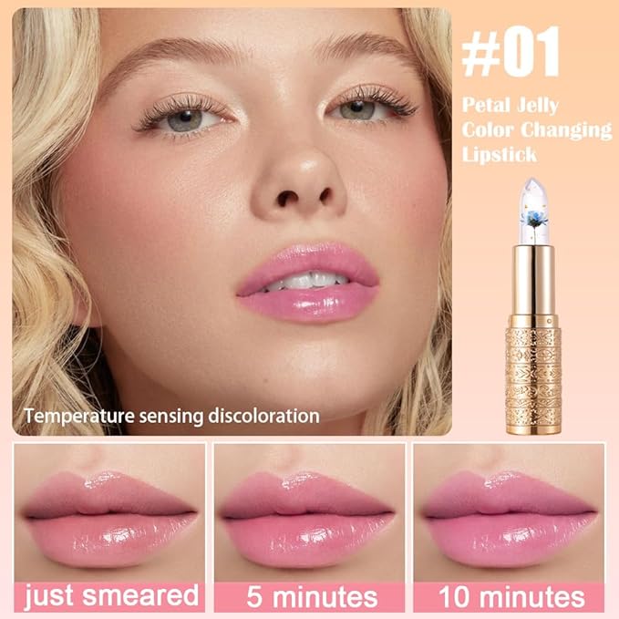 Flower Jelly Lipstick Set Temperature Change Moisturizer Long Lasting Nutritious Balm Magic Color Change Lip Gloss (Blue rose)