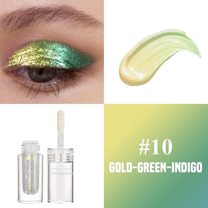 CHARMACY Liquid Duochrome Eyeshadow, Multi-Dimensional Eye Looks, Long Lasting Glitter Eye Shadow Sets Metallic Pigments, Quick Drying, Sparkling Shiny Eye Makeup for Beginners, 1.6g (#10)