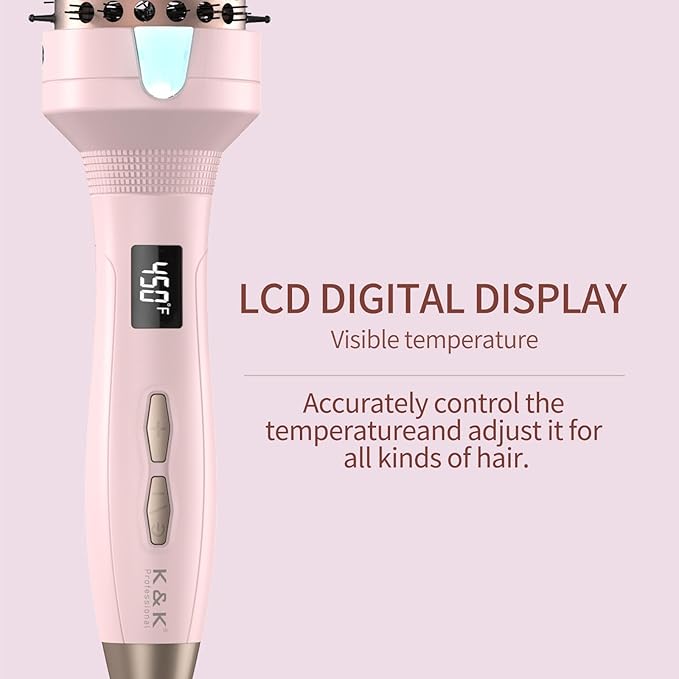 K&K 1 1/2 Inch Ceramic Tourmaline Ionic Heated Round Brush Curling Brush Creates Blowout Look -Creates Root Volume & Loose Curls Volume Curls Dual Voltage Hair Styling Tool (Pink, 1.7 Inch)