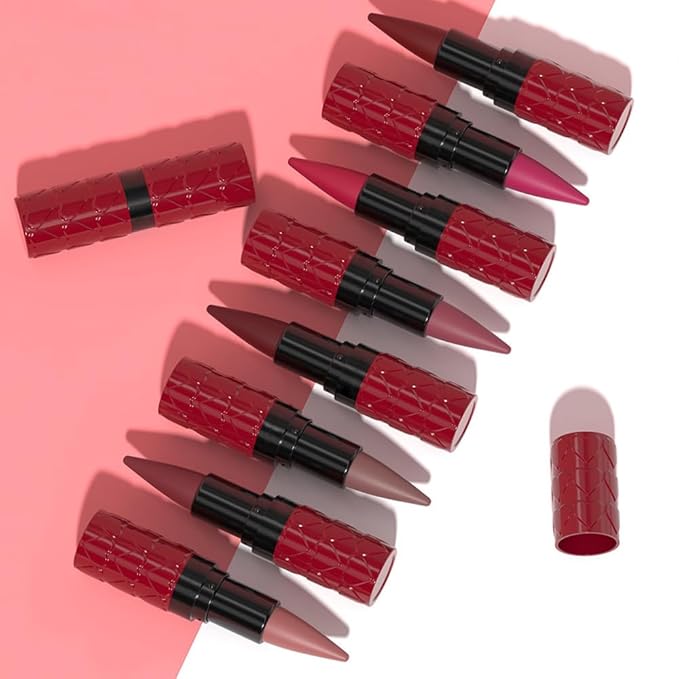 evpct Hot Pink Gradient Matte Lipstick Lip Liner Combo Set for Older Women Long Lasting Waterproof, Rose Red Lips Stick Crayon Pencil Cream Lip Liner and Lipstick Combo Makeup, Flawless Ombre Effect