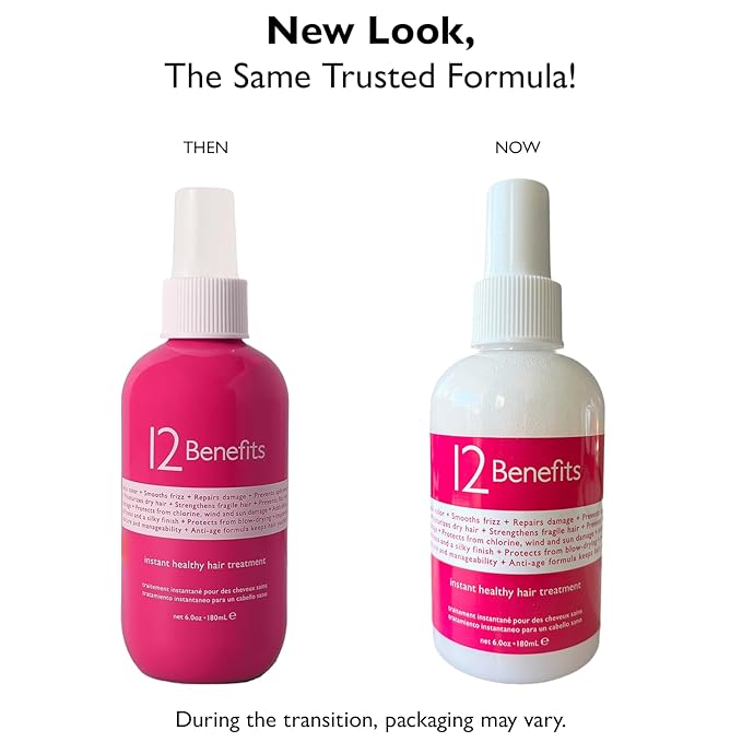 12 Benefits Instant Healthy Hair Treatment, Leave-In Conditioning, Smoothes Frizz, Strengthens & Repairs, Heat Protection Spray, 6 Fl Oz (Pack of 2)