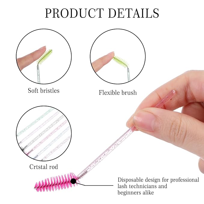 1200 Disposable Mascara Wands Lash Spoolies Eyelash Brushes Spoolies for Eyebrow Eye Lash Extension Crystal Multicolor