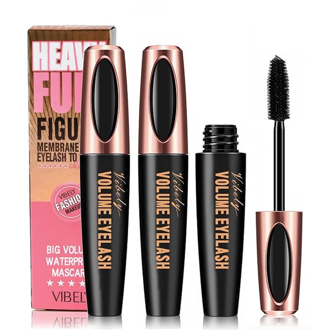 Silk Fiber Lash Mascara Smudge-Proof Extension Voluminous Fiber Mascara Natural & Waterproof Long-Lasting No Flaking/No Clumping (2 Packs)