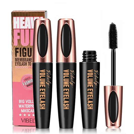 Silk Fiber Lash Mascara Smudge-Proof Extension Voluminous Fiber Mascara Natural & Waterproof Long-Lasting No Flaking/No Clumping (2 Packs)