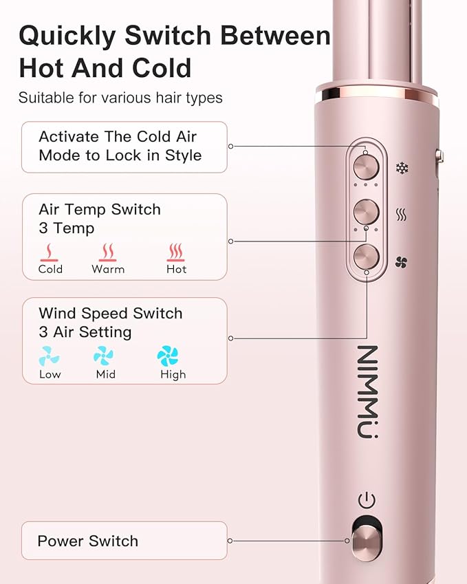 Nimmu 5 in 1 Blow Dryer Brush Set, 110,000 RPM High-Speed Negative Ionic Blow Dryer Brush Fast Drying, Multi Hair Styler Curlers, Hot Air Styler for Curling Volumizing Straightening Styling