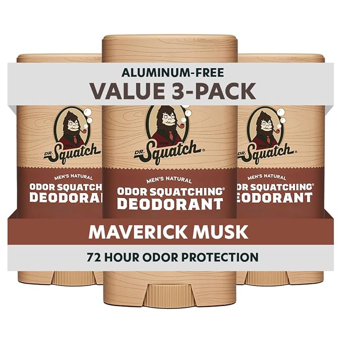 Dr. Squatch Natural Deodorant for Men - Odor-Squatching Aluminum Free - Maverick Musk (2.65 oz, 3-Pack)