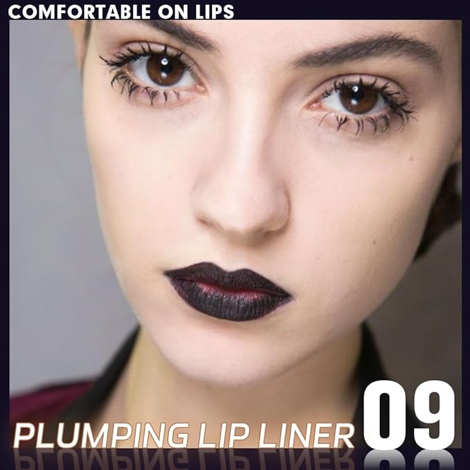 Plump Matte Crayon Lip Liner Pencil, Deep Black Lip Liners Lipstick, Long-Lasting Waterproof Creamy Formula, With Silicone Smudger for Define Contours & Sculpting Lip, 0.75g/0.026oz