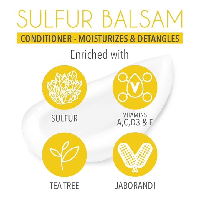 Dr. Robaina Sulfur Balsam Conditioner – Hydrating & Detangling Formula for Sensitive, Flaky or Itchy Scalp – Tea Tree & Shea Butter Blend – Color-Safe, Silicone-Free, 8 fl oz - Made in the USA