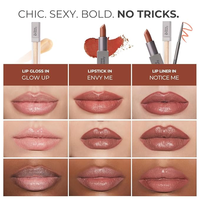 Rinna Beauty Icon Lip Kit - Showstopper- All-in-One Lip Kit Includes Lipstick, Lip Gloss, Lip Liner - Cool Brown look - Vegan, Long-Lasting, Anti-Aging & Moisturizing, Cruelty-Free - 1 each