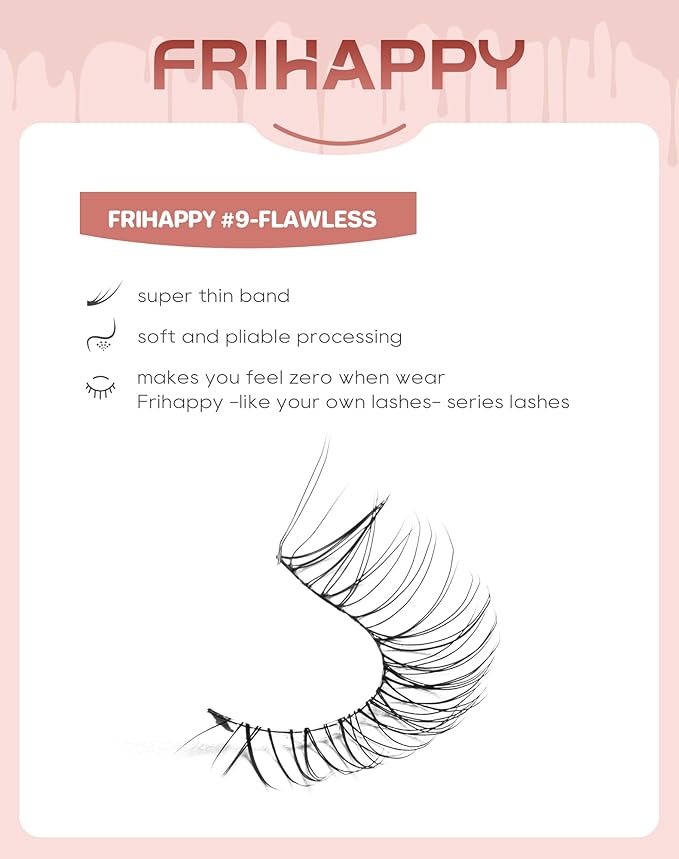 Frihappy Lashes Wispy Natural Lashes Natural Look Natural Eyelashes Wispy Eyelashes False Eyelashes Natural Fake Lashes Clear Band Lashes #9