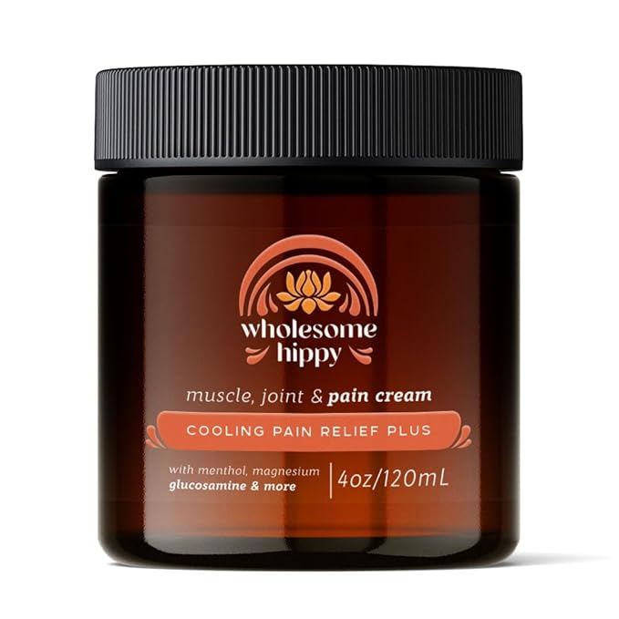 Wholesome Hippy Cooling Pain Relief Plus Magnesium Cream with Vitamin D3 – All Natural with Arnica, Turmeric, Menthol, MSM – Nourishing Muscle & Joint Cream – 4oz