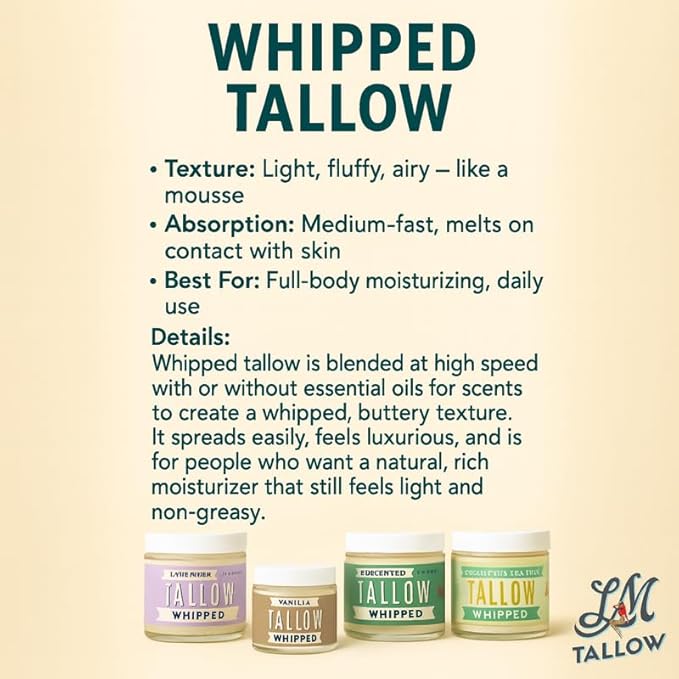 Whipped Tallow 9oz - All Natural Face Cream + Whole Body Moisturizer for Dry Skin - Made With Scented Oil Blend - No Preservatives, Parabens or Seed Oils - USA Made (Vanilla)