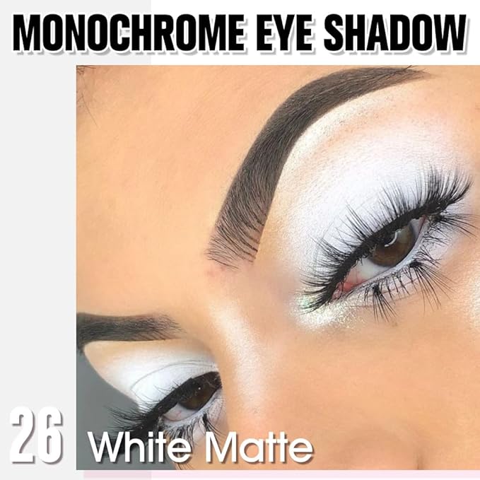 Single Matte Eye Shadow Palette Makeup, White Matte Eyeshadow for Women, Monochrome Eye Shadow Makeup, Pigmented Waterproof Sombras Para Ojos, Vegan, Talc, Paraben & Cruelty Free, 26