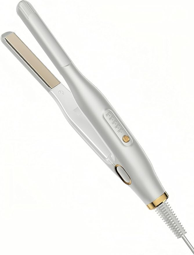 Mini Flat Iron for Short Hair, 1/2 inch Ceramic Plates Small Flat Irons for Short Hair, Fast Heating Anti-Frizz, Temperature Adjustable Auto-Off, Travel Size Mini Hair Straightener, White