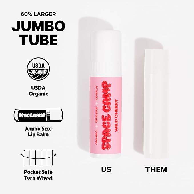 Space Camp Wellness Jumbo Lip Balm - Sweet Vanilla Organic Flavored Balm (2 Pack)