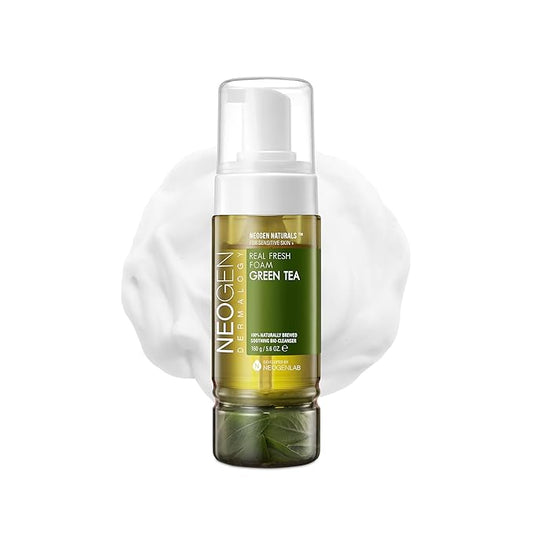 DERMALOGY by NEOGENLAB NEOGEN Real Fresh Foam Cleanser, Green Tea 5.6 Fl Oz (160g) - Soothing & Hydrating Gentle Cleansing Foam with Real Green Tea Extract, Clean Beauty - Korean Skin Care