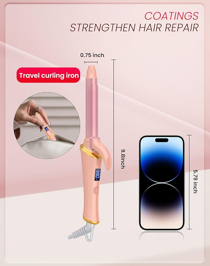 Ukliss Mini Curling Iron for Short Hair, Creates Perfect Tight Ringlets & Bangs, Fast Heat 30s, 5 Temp Settings, Dual Voltage, Auto Shut-Off & Anti-Scald Tip, Travel Friendly (Pink, 3/4 Inch)
