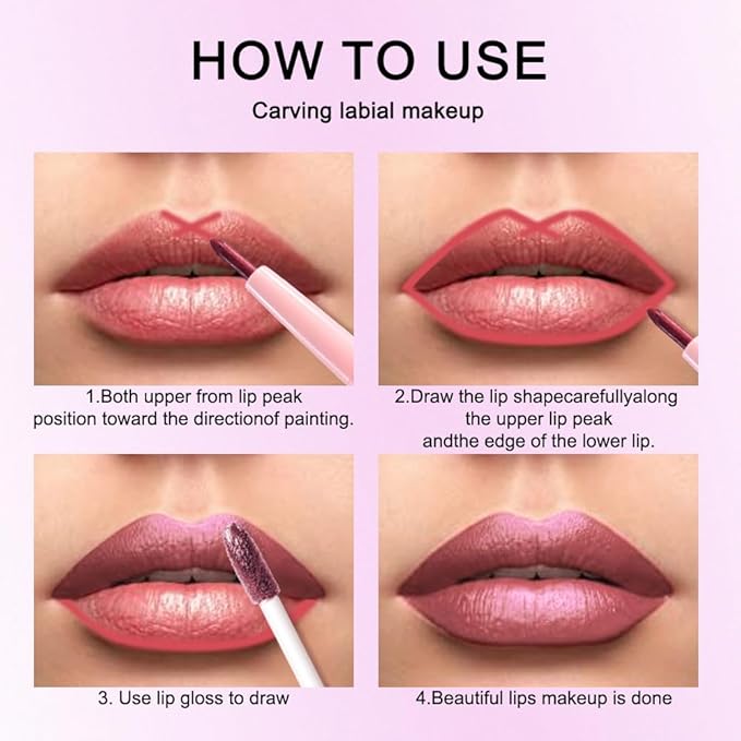evpct Plum Red Metallic Glitter Lip Liner and Lipstick Combo Lip Gloss Stain Set Makeup for Women Long Lasting Waterproof 24, Plum Red Metallic Shimmer Frosted Iridescent Glossy Liquid Lipstick 28
