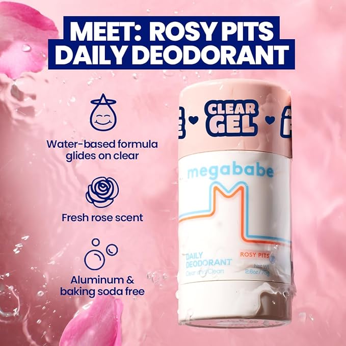 Megababe Daily Deodorant - Rosy Pits | 72 hour Odor Protection | Aluminum-Free, Clear & Clean | 2.6 oz - 2 Pack