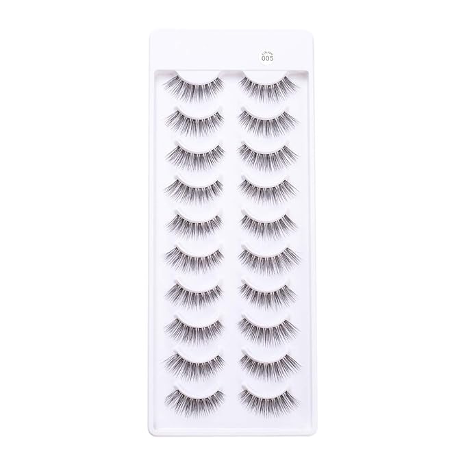 EMEDA False Eyelashes Natural Lashes Wispy 0.01mm Ultra Thin Band 12mm Pestañas Postizas Naturales Cat Eye 10 Pairs Invisible Clear Band 3D Demi Wispies Short Fake Eye Lashes Strips Handmade (005)